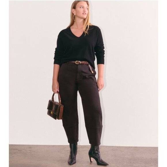 Everlane Black Organic Cotton Barrel Baloon Jeans High-Rise Tapered Ankle Length - Picture 1 of 16